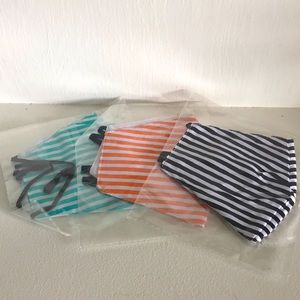 Set of 3 striped cotton double layer washable face masks with adjustable straps